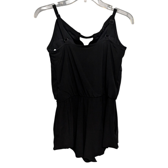 Aqua Green Swimsuit Womens Small One Piece Romper Shorts Black Slimming Tank - Picture 2 of 5